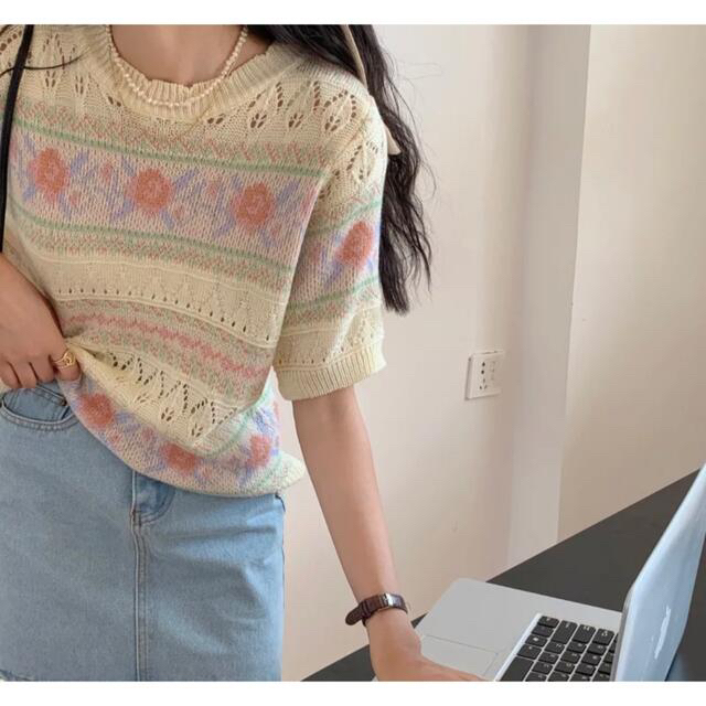 NICE CLAUP(ナイスクラップ)のcolorful flower summer knit レディースのトップス(Tシャツ(半袖/袖なし))の商品写真