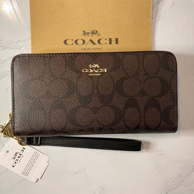 コーチ COACH 財布 長財布 革紐の編みラウンドファスナー - 長財布