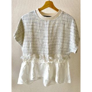 ザラ(ZARA)のZARA 半袖 チュニック ツイード レイヤード XS カットソー ブラウス(カットソー(半袖/袖なし))