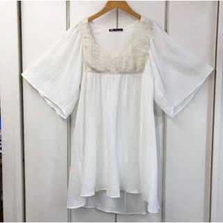 ザラ(ZARA)の美品 ZARA レース ワッフル ワイドスリーブワンピース(XS)(ミニワンピース)