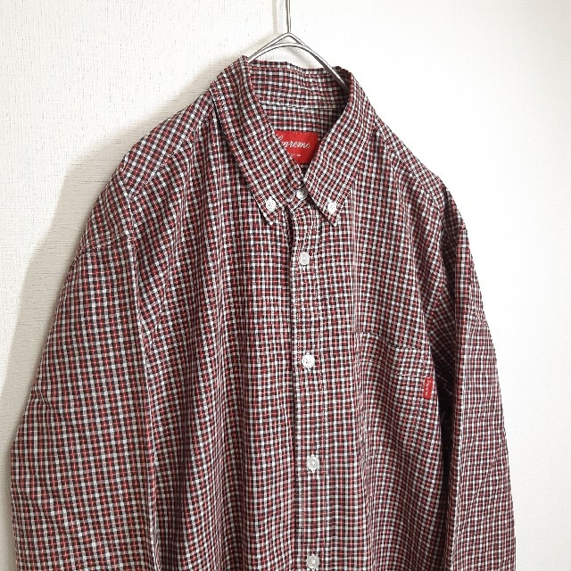Supreme(シュプリーム)のSupreme/シュプリーム 薄手 長袖 ボタンダウン シャツ 赤×黒 S メンズのトップス(シャツ)の商品写真