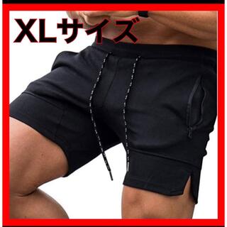 ショートパンツ　メンズ　短パン　半ズボン　黒　トレーニングパンツ　ジム　XL(ショートパンツ)