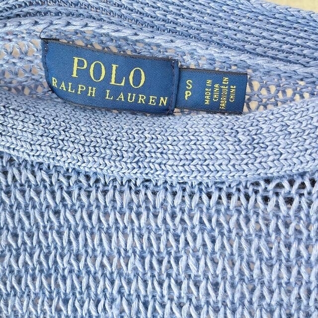 POLO RALPH LAUREN(ポロラルフローレン)のラルフローレン　ロゴボーダー　リネンサマーニット　ブルー×ホワイト レディースのトップス(ニット/セーター)の商品写真