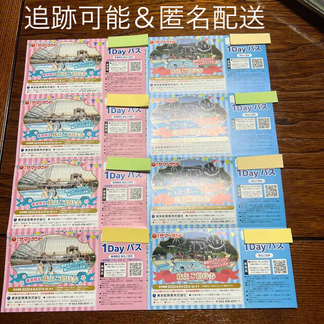 東京サマーランド株主優待券ワンデイパス8枚 チケットの施設利用券(遊園地/テーマパーク)の商品写真