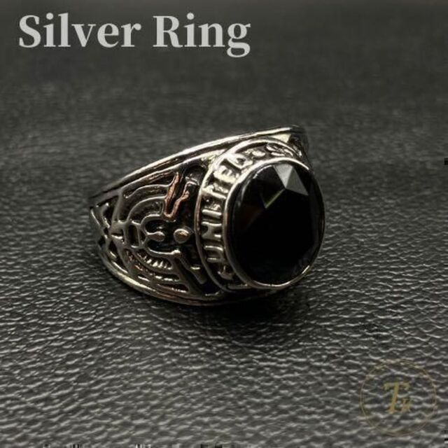 カレッジリング 指輪 リング シルバー オニキス メンズ 21号 21G メンズのアクセサリー(リング(指輪))の商品写真