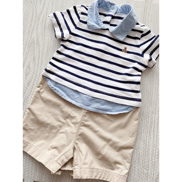 babyGAP(ベビーギャップ)のGAP baby ストライプシャツショートオール キッズ/ベビー/マタニティのキッズ服男の子用(90cm~)(ブラウス)の商品写真