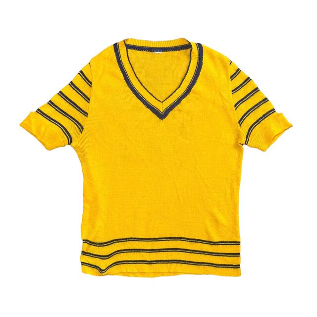 【1960〜70s】ユーロ　ビンテージ　半袖ニットセーター　Tシャツ　ライン　黄