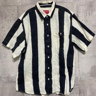 Supreme Wide Striped Shirt M 黒 リネン ストライプ