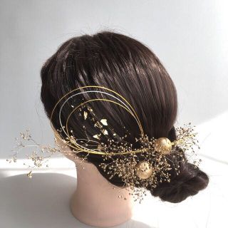 水引き×金箔×ゴールドかすみ草　髪飾り(ヘアアクセサリー)