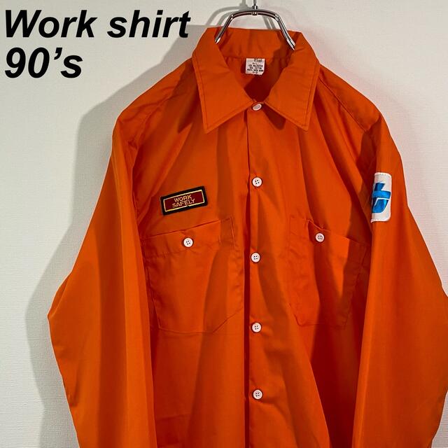 USA ビンテージ  90s ワークシャツ M-L オレンジ 企業物