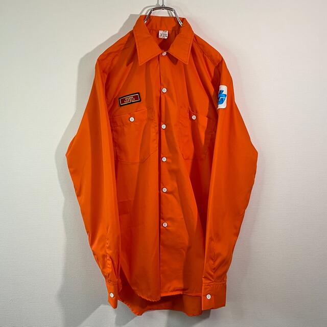 USA ビンテージ  90s ワークシャツ M-L オレンジ 企業物 1