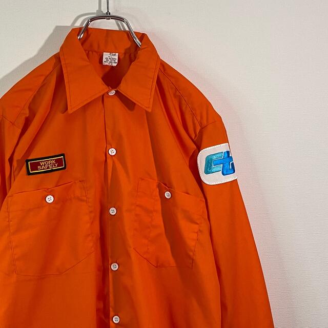 USA ビンテージ  90s ワークシャツ M-L オレンジ 企業物 3