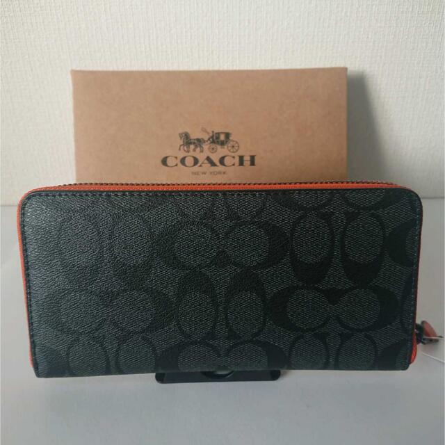 新品未使用コーチCOACH シグネチャー ネイビー×ブラック×オレンジ 長