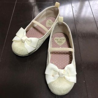 ※あかまんさん専用※ ベージュ　リボン付レース柄バレエシューズ　19cm(フォーマルシューズ)