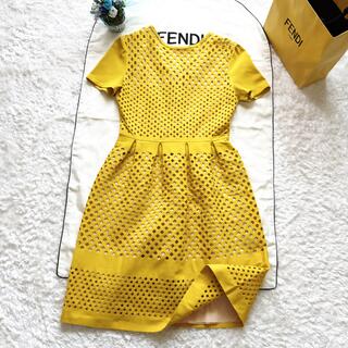 FENDI - 美品　FENDI フェンディ  カットワーク  ワンピース　ドレス　イエロー