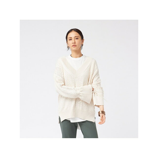 【2021福袋】 qualite - 【オフホワイト】変形スリーブヘリンボーンニット ニット+セーター