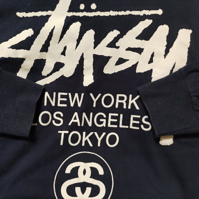 WORLD TOUR長袖TシャツSサイズ紺色ネイビー白STUSSY大都市ロンＴ