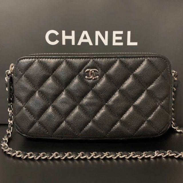 美品】 CHANEL シャネル マトラッセ キャビアスキン チェーンウォレット