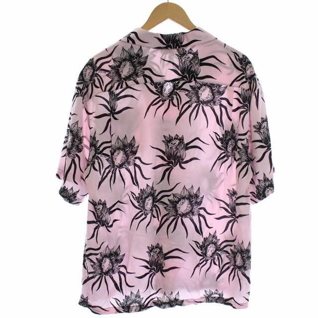 セリーヌ アロハシャツ オープンカラー 半袖 総柄 36 XXS ピンク 黒