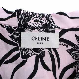 セリーヌ アロハシャツ オープンカラー 半袖 総柄 36 XXS ピンク 黒