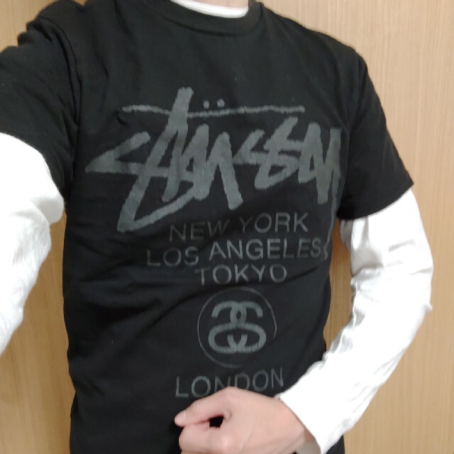 フロントロゴSTUSSYシンプル長袖TシャツSサイズ白ホワイトロンＴステューシー