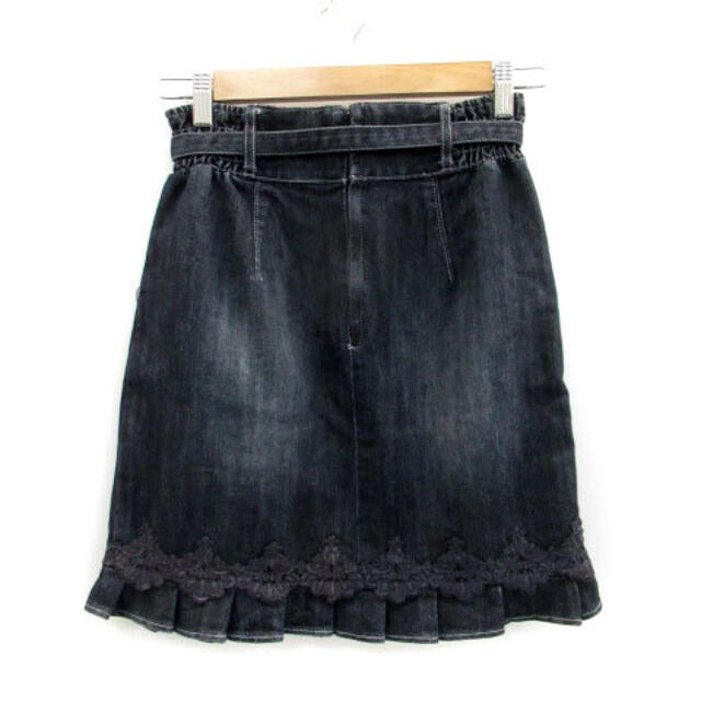 L'EST ROSE(レストローズ)のレストローズ デニムスカート フレアスカート ミニ丈 リボン付き 2 グレー レディースのスカート(ミニスカート)の商品写真