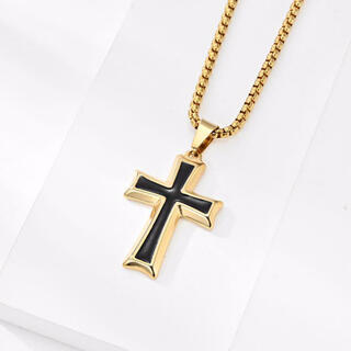 【セール中】 十字架 ゴールド ネックレス ブラック クロス メンズ ストリート(ネックレス)