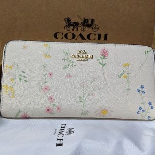 コーチ(COACH)のCOACH  長財布　ラウンドファスナー　細い花柄模様　白(財布)