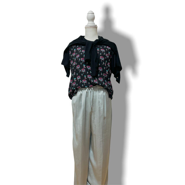 【極美品☆PRADA】フローラルプリント・切り替えTシャツ・シルク生地