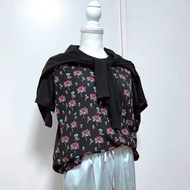 【極美品☆PRADA】フローラルプリント・切り替えTシャツ・シルク生地