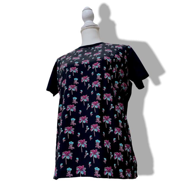 【極美品☆PRADA】フローラルプリント・切り替えTシャツ・シルク生地