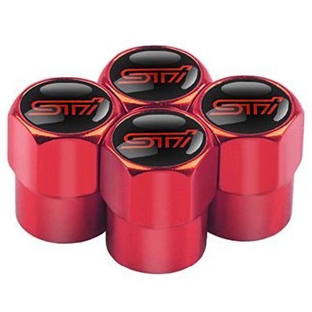 スバル(スバル)のスバル STI タイヤバルブ エアーバルブ キャップ 赤 (4個セット) 自動車/バイクの自動車(タイヤ)の商品写真
