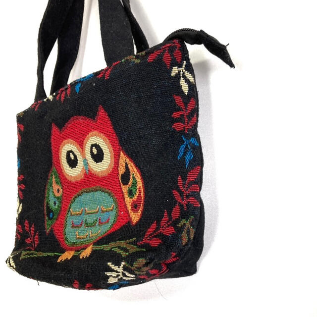 フクロウ　小バック　トートバック　布　ファスナー付き　ゴブラン織　麻　可愛い レディースのバッグ(トートバッグ)の商品写真