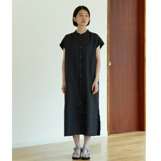 ムジルシリョウヒン(MUJI (無印良品))の◆新品◆ 無印良品 フレンチリネン洗いざらしフレンチスリーブワンピース／黒(ひざ丈ワンピース)