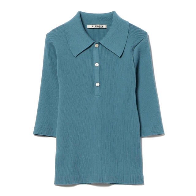 AURALEE GIZA HIGH GAUGE RIB KNIT POLO