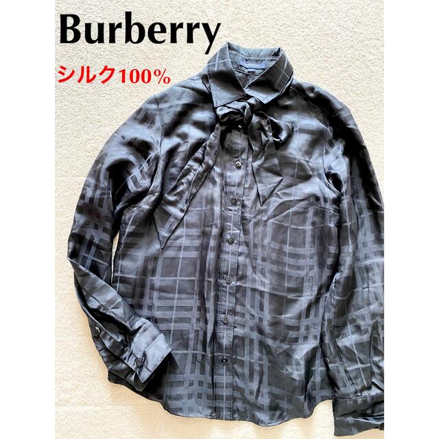 BURBERRY(バーバリー)のシルク100% Burberry バーバリー チェック ボウタイ ブラウス レディースのトップス(シャツ/ブラウス(長袖/七分))の商品写真