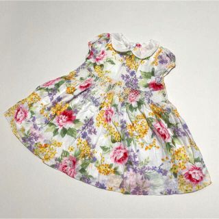 ベビーギャップ(babyGAP)のベビーギャップ   ワンピース　襟付き　花柄　スモッキング　80(ワンピース)