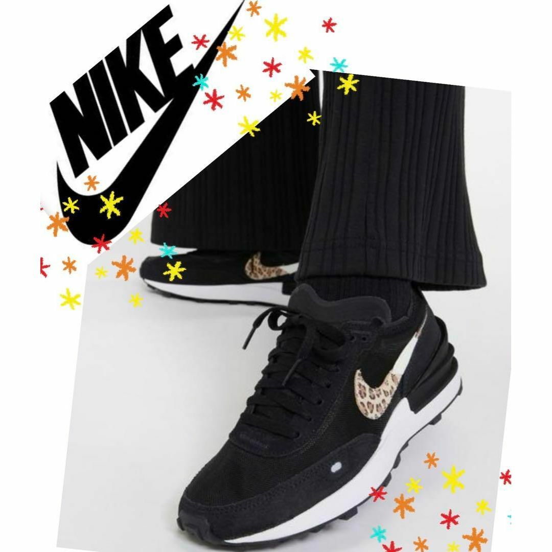 NIKE(ナイキ)の完売。。。✨25✨NIKE✨WAFFLE ONE SE✨メッシュ✨黒ｘレオパ レディースの靴/シューズ(スニーカー)の商品写真