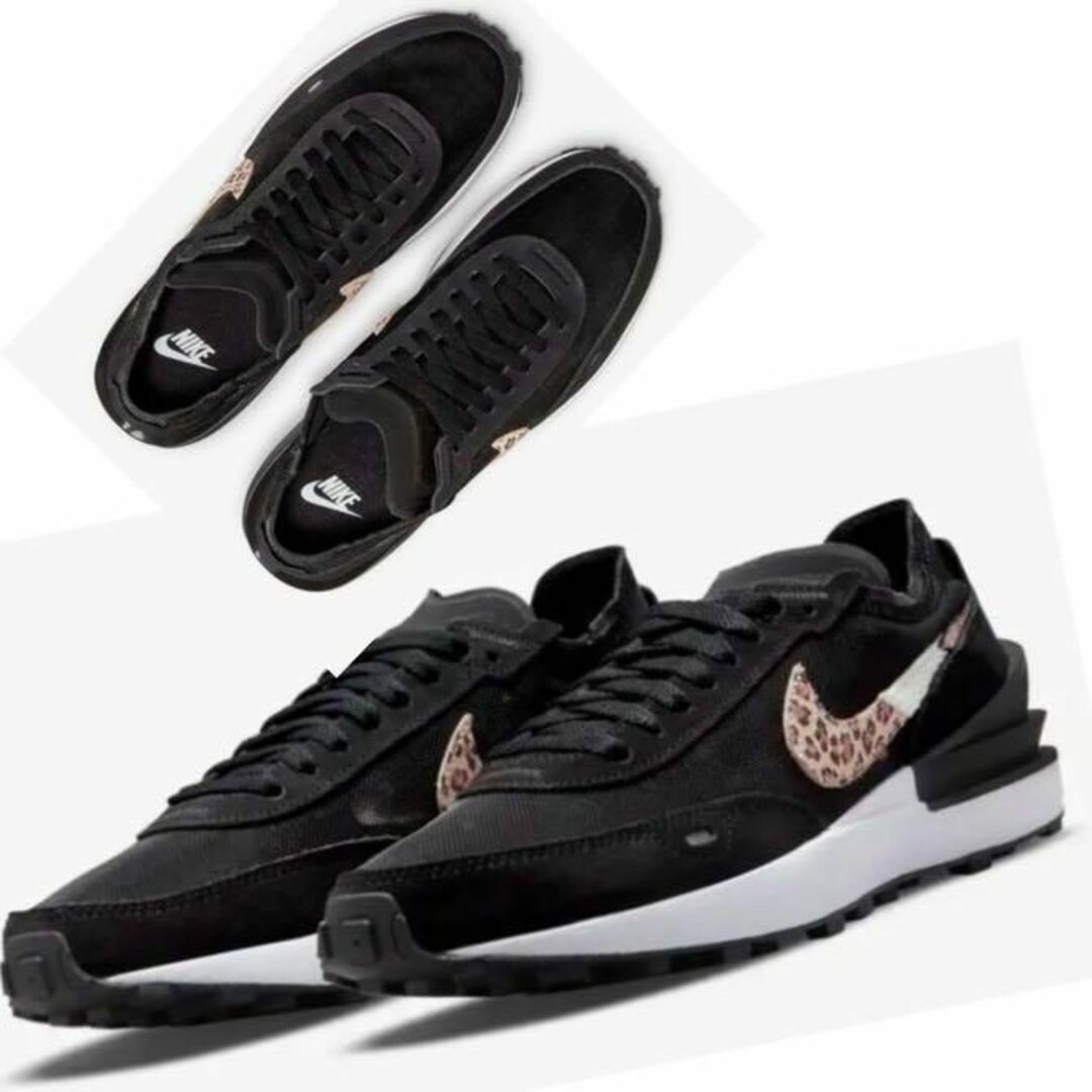 NIKE(ナイキ)の完売。。。✨25✨NIKE✨WAFFLE ONE SE✨メッシュ✨黒ｘレオパ レディースの靴/シューズ(スニーカー)の商品写真