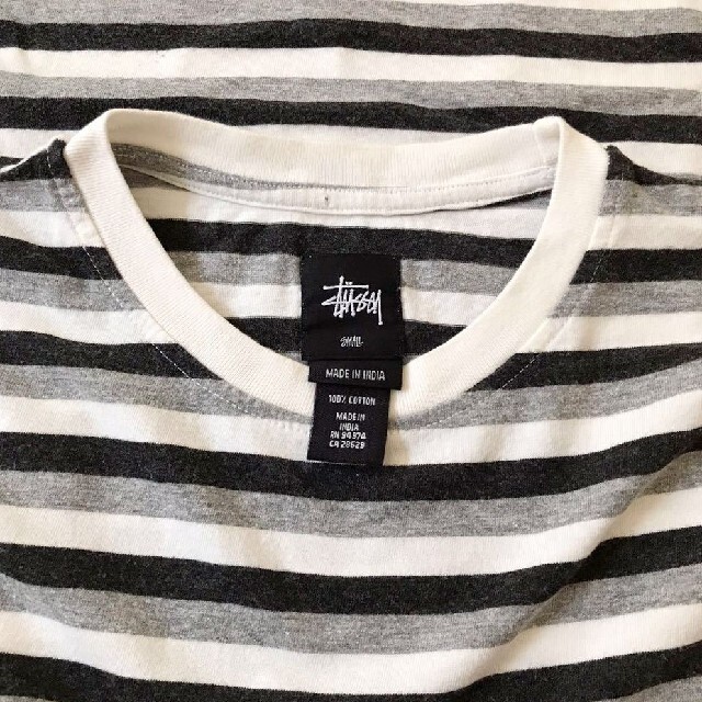STUSSY(ステューシー)のSTUSSY半袖ボーダーTシャツSサイズ半袖Tシャツ黒ブラック灰グレー白ホワイト メンズのトップス(Tシャツ/カットソー(半袖/袖なし))の商品写真