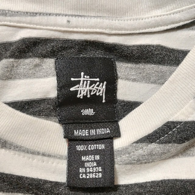 STUSSY(ステューシー)のSTUSSY半袖ボーダーTシャツSサイズ半袖Tシャツ黒ブラック灰グレー白ホワイト メンズのトップス(Tシャツ/カットソー(半袖/袖なし))の商品写真