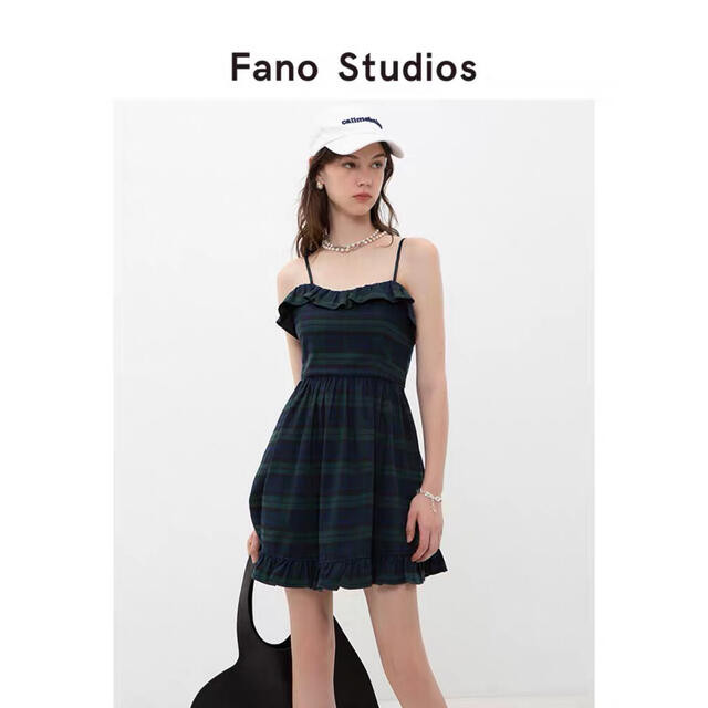 fano studios グリーンチェックワンピ