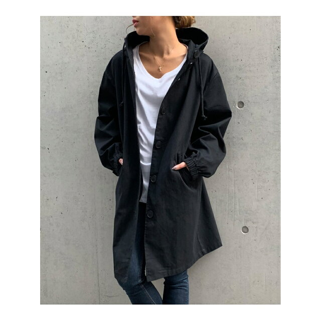 JUNOAH(ジュノア)の【ブラック】【XL】フード付きロングジャケット レディースのジャケット/アウター(その他)の商品写真