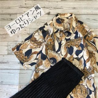 フラワー(flower)のヴィンテージ宮殿柄シャツオープンカラーゆったり一点物ブラウンユニセックス古着(シャツ/ブラウス(半袖/袖なし))