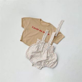 韓国子供服 Tシャツ ドット柄 サロペット セットアップ 女の子(ワンピース)