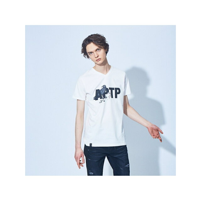 【ホワイト】APTP 半袖 Vネック Tシャツ