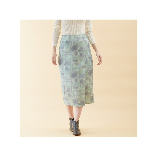 【グリーン】タイダイサテンタイトスカートパンツ