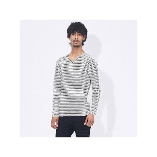 ゴーサンゴーイチプールオム(5351 POUR LES HOMMES)の【ブラック系その他1】ランダムシャドーリブ Vネック 長袖Tシャツ(その他)