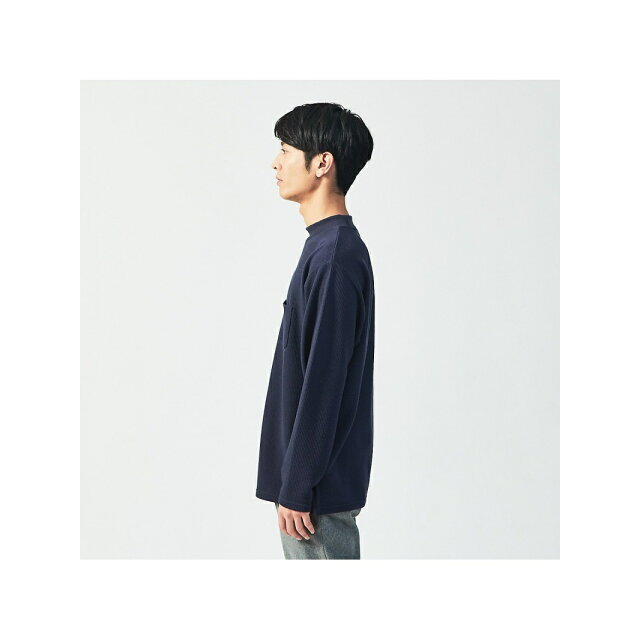 ABAHOUSE(アバハウス)の【ネイビー】ワッフル編み モックネック ニット メンズのトップス(Tシャツ/カットソー(半袖/袖なし))の商品写真