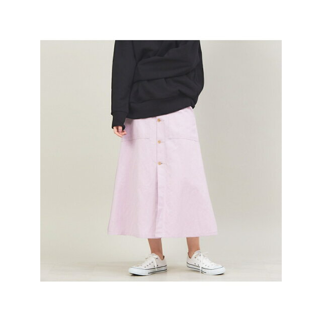 【ラベンダー】コットンラミーボタンフロントスカート